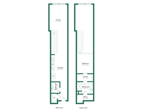 Floor plan for studio, 1.5 baths, 952 sqft